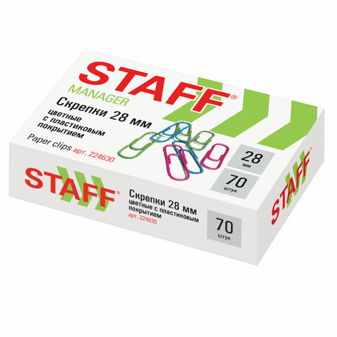 Скрепки 28 мм STAFF Manager цветные 70 шт 224630